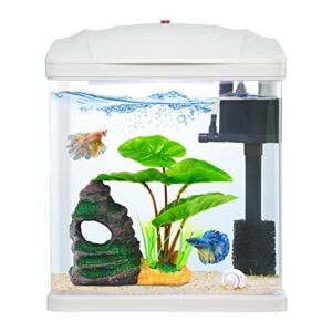 fish tank with filter and light self cleaning system including mountain cave and leaf decoration rimless aquarium low iron glass 2 gallon small betta fish tank clear nano fish tank starter kit