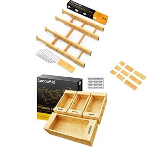 spaceaid bamboo drawer dividers with inserts and labels, 4 dividers with 9 inserts (17-22 in), bag storage organizer (4 pack)