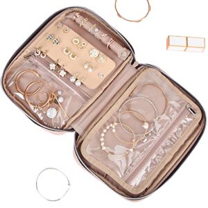 BELALIFE Travel Jewelry Organizer, Portable Jewelry Storage Case for Earrings, Rings, Necklaces, Bracelets, Pink