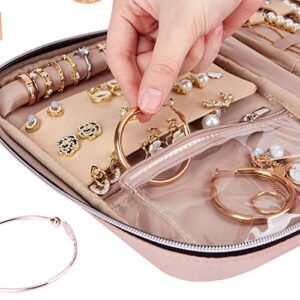 BELALIFE Travel Jewelry Organizer, Portable Jewelry Storage Case for Earrings, Rings, Necklaces, Bracelets, Pink