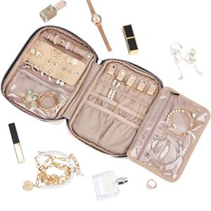 BELALIFE Travel Jewelry Organizer, Portable Jewelry Storage Case for Earrings, Rings, Necklaces, Bracelets, Pink