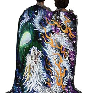 Pure Country Weavers White Dragon and The Moon Blanket by Kayomi Harai - Fantasy Gift Tapestry Throw Woven from Cotton - Made in The USA (72x54)