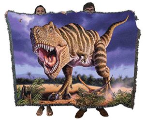 pure country weavers rex brown blanket by jerry lofaro - dinasour prehistoric gift tapestry throw woven from cotton - made in the usa (72x54)