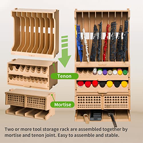 Bucasso Wooden Model Paint Rack Organizer, Paint Storage with MDF Material, Craft Supplies Storage, Suitable for Tamiya/Mr.Hobby Paints and Model Tools, GK8