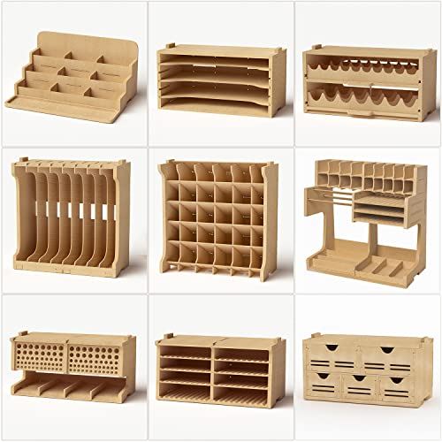 Bucasso Wooden Model Paint Rack Organizer, Paint Storage with MDF Material, Craft Supplies Storage, Suitable for Tamiya/Mr.Hobby Paints and Model Tools, GK8