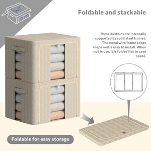 3 Pack Clothes Storage Bins Stackable Large Capacity Metal Frame Storage Box Large Capacity Foldable Oxford Fabric Clothes Container Organizer with Clear Window (Extra Large-100L, Beige)