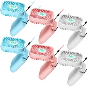 6 pack necklace fans portable neck hanging fan mini fan handheld hand held fan for cooling small personal hands free fan usb rechargeable battery 3 speed air circulatory fan (blue, pink, white)
