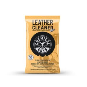 chemical guys pmwspi20850 leather cleaner wipes mega 50 pack for car interiors, furniture, boots, and more, works on natural, synthetic, pleather, faux leather and more, (50 ct)