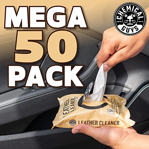 Chemical Guys PMWSPI20850 Leather Cleaner Wipes Mega 50 Pack for Car Interiors, Furniture, Boots, and More, Works on Natural, Synthetic, Pleather, Faux Leather and More, (50 Ct)