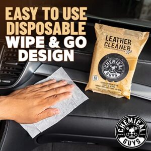 Chemical Guys PMWSPI20850 Leather Cleaner Wipes Mega 50 Pack for Car Interiors, Furniture, Boots, and More, Works on Natural, Synthetic, Pleather, Faux Leather and More, (50 Ct)