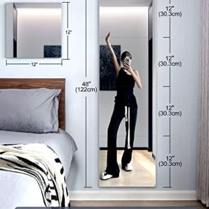 Unbreakable Full Length Mirror Wall Tiles,Shatterproof Plexiglass Full Body Mirror,Extra Thick1/8",12"x12"x4Pcs,Closet Mirrors for Bedroom,Gym Mirrors for Home Gym,Peel and Stick Mirrors For Wall