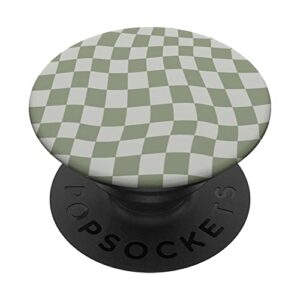 wavy checkered sage green checkerboard pattern aesthetic popsockets swappable popgrip