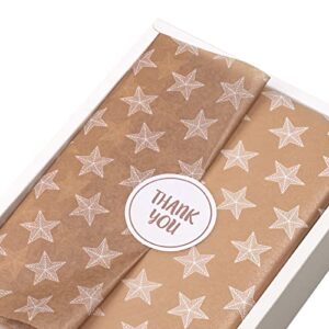 lezakaa 60 sheets tissue paper bulk & 30 pcs "thank you" sticker - rose gold color with star pattern for christmas, birthday, holiday (13.8 inch x 19.7 inch)