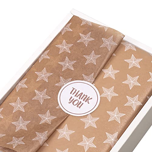 LeZakaa 60 Sheets Tissue Paper Bulk & 30 Pcs "Thank You" Sticker - Rose Gold Color with Star Pattern for Christmas, Birthday, Holiday (13.8 inch x 19.7 inch)