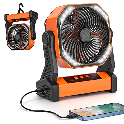 Camping Fan for Tent with LED Lantern, 20000mAh 58hrs Battery Powered Portable Fan - 270° Pivot, 4 Speeds Rechargeable Fan with Hanging Hook for Travel Car, Tent, Camping, Outdoor, Indoor