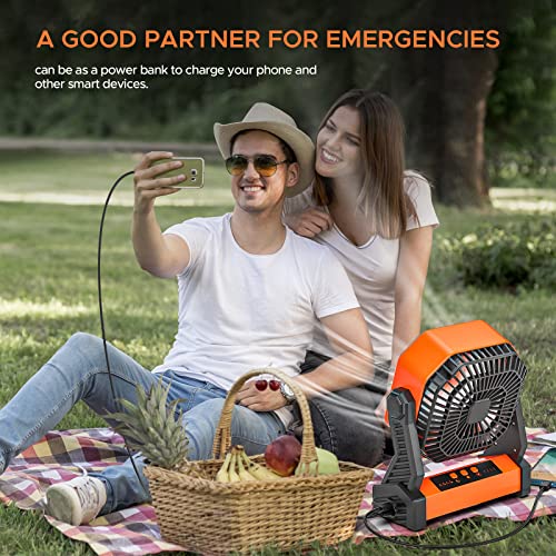 Camping Fan for Tent with LED Lantern, 20000mAh 58hrs Battery Powered Portable Fan - 270° Pivot, 4 Speeds Rechargeable Fan with Hanging Hook for Travel Car, Tent, Camping, Outdoor, Indoor