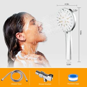 Power Shower Head High Pressure, Shower Head Rainfall with Handheld Spray for Bathroom RV, 6 Setting Detachable Pressure Increasing Strong Jet with 59" Hose