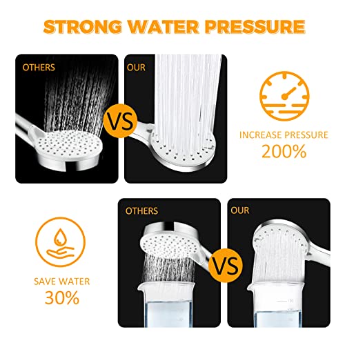 Power Shower Head High Pressure, Shower Head Rainfall with Handheld Spray for Bathroom RV, 6 Setting Detachable Pressure Increasing Strong Jet with 59" Hose