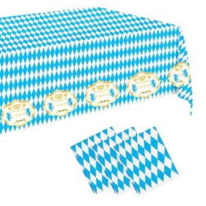 UOMNICUE Oktoberfest Tablecloth, 3Pcs Oktoberfest Disposable Table Cloth with Gold Oktoberfest Welcome Print Oktoberfest Waterproof Tablecover Banner for Oktoberfest Party Decorations 108 X 54 Inch