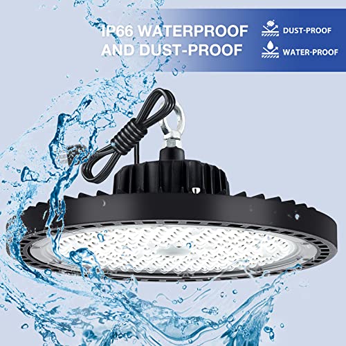 EVBFORU 2 Pack UFO LED High Bay Light, 200W LED High Bay Light, 5000K LED Shop Light with 29,000lm,US Plug, IP66 Commercial Warehouse Area Light for Wet Location Area, Workshop, Garage