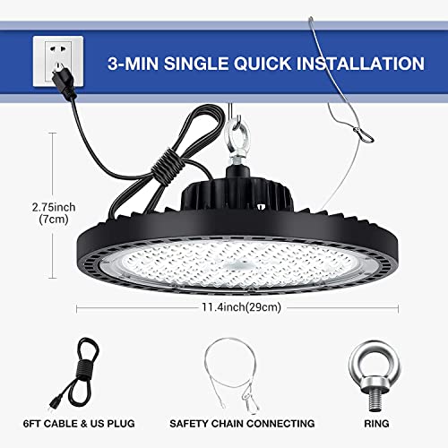 EVBFORU 2 Pack UFO LED High Bay Light, 200W LED High Bay Light, 5000K LED Shop Light with 29,000lm,US Plug, IP66 Commercial Warehouse Area Light for Wet Location Area, Workshop, Garage