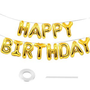 happy birthday balloons banner, 16 inch gold happy birthday letters sign 3d mylar foil inflatable birthday party decorations for kids adults girls women boys men