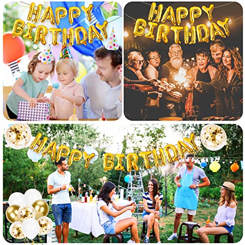 Happy Birthday Balloons Banner, 16 Inch Gold Happy Birthday Letters Sign 3D Mylar Foil Inflatable Birthday Party Decorations for Kids Adults Girls Women Boys Men