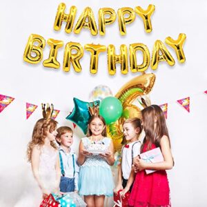 Happy Birthday Balloons Banner, 16 Inch Gold Happy Birthday Letters Sign 3D Mylar Foil Inflatable Birthday Party Decorations for Kids Adults Girls Women Boys Men