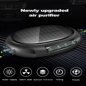 Portable Air Purifier, Car Air Purifier Ionizer with Negative Ions for Smokers Quiet Ionic Air Cleaner for Car Small Room Solar panels and USB Dual Charging