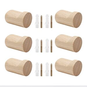 Lidscura 6PCS Round Wood Wall Hooks, Natural Wooden Hat Hooks Wall Mounted, Decorative Beech Wood Peg Hook Set for Coat, Scarf, Bag, Towel, Key, Cap