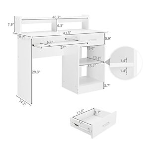 Karl home Computer Desk Study Writing Desk, Wooden Home Office Workstation PC Laptop Table with Drawer Shelf Keyboard Tray, White