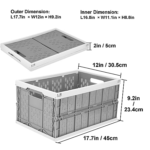 Livememory 2 Pack Collapsible Crates - Foldable Crates, 31 Liters Plastic Milk Crate Storage Bin for Home, Laundry, Clothes(17.7x 12 x 9 inches)