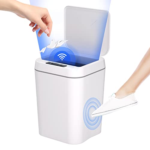 Smart Touchless Motion Sensor Trash Can | 3.7 Gallons Bathroom Trash Can with Lid | Automatic Trash Can for Kitchen | Plastic Garbage Bin for Home Living Room, RV and Office Bin