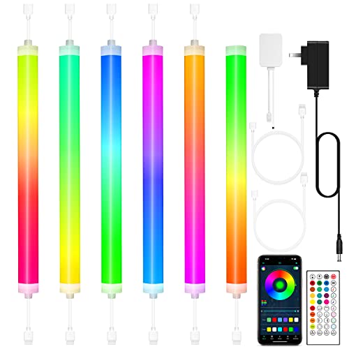 Smart Dreamcolor Neon Under Cabinet Lights, 6 Pcs RGB+IC Under Cabinet Lighting with Multi Scene Modes and Music Sync Closet Lights, Wired Linkable Strip Lighting Fixtures with Remote and APP Control