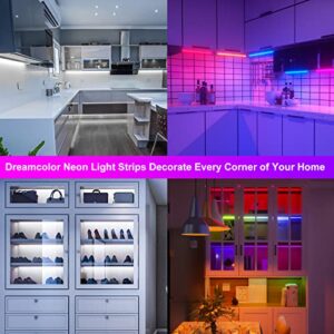 Smart Dreamcolor Neon Under Cabinet Lights, 6 Pcs RGB+IC Under Cabinet Lighting with Multi Scene Modes and Music Sync Closet Lights, Wired Linkable Strip Lighting Fixtures with Remote and APP Control