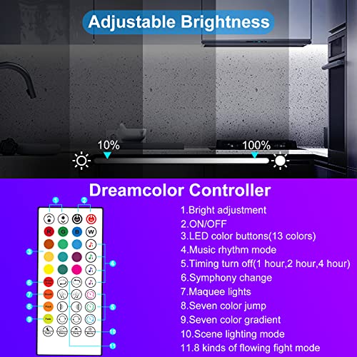 Smart Dreamcolor Neon Under Cabinet Lights, 6 Pcs RGB+IC Under Cabinet Lighting with Multi Scene Modes and Music Sync Closet Lights, Wired Linkable Strip Lighting Fixtures with Remote and APP Control