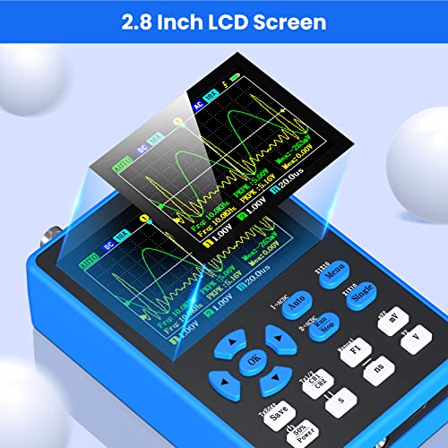 Digital Oscilloscope with 2 Channels 120Mhz Bandwidth Signal Generator 500MSa/s Sampling Rate, 2.8" LCD Backlight Display, Waveforms Storage, 3 Scan Modes, XY/YT/Roll, FFT Spectrum, Single Trigger