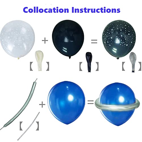 Blue Outer Space Balloon Garland Kit, Aerospace Theme Party Decorations With Rocket Astronaut Balloons and Metallic Silver and Metallic Blue Happy Birthday Decoration