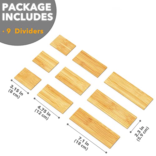 SpaceAid Bamboo Drawer Dividers with Inserts and Labels, 4 Dividers with 9 Inserts (17-22 in), Bag Storage Organizer (1 Box 4 Slots)
