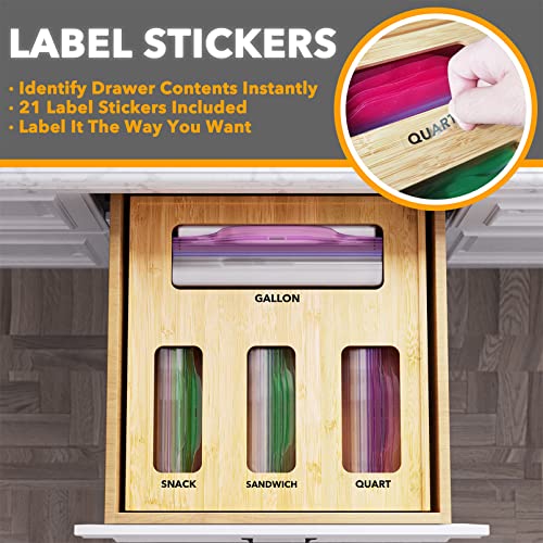 SpaceAid Bamboo Drawer Dividers with Inserts and Labels, 4 Dividers with 9 Inserts (17-22 in), Bag Storage Organizer (1 Box 4 Slots)