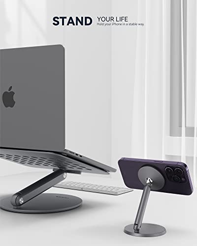 LULULOOK Magnetic Phone Stand for iPhone 12/13/14, Aluminum Design, Rotation Adjustable Desk Phone Holder Dock for iPhone 13 12/13 12 Mini/13/14 12 Pro/13/14 12 Pro Max, Mag-Safe Case Gray