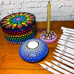 Dotting Tools for Painting Mandalas - Happy Dotting Company - 16pc Double Ended Super Set for Mandala dot Art - Includes Stylus - Unique Ellipse Tool - for Painting Rocks DIY Stone Craft and Canvas