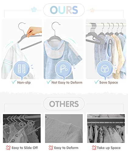 Kids Velvet Hangers, VIS'V 11 Inch Gray Non-Slip Baby Clothes Hangers with 6 Pcs Cute Clothing Dividers for Infant Toddler Boys & Girls Closet Organizer - 30 Pack