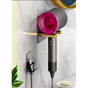 LUYU Nail-Free Glue Adhesive Hair Dryer Holder Wall Mounted - Adhesive Bathroom Hair Blow Dryer Rack Organizer Compatible with Dyson Supersonic Hair Dryers ( Black &Gold)
