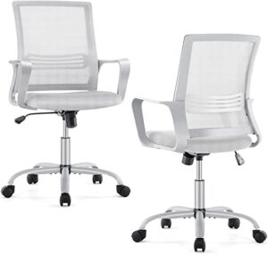 office chair - ergonomic office chair mid back office desk chair with wheels computer chair with lumbar support home office chair with armrests for adults, grey