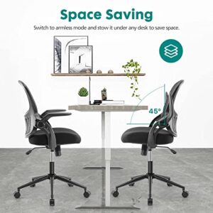 Office Chair - Ergonomic Flip-up Arm Home Office Computer Swivel Task Chair with Lumbar Support, Wide Seat, Thickened Cushion, Widened Backrest, Storage Back Basket