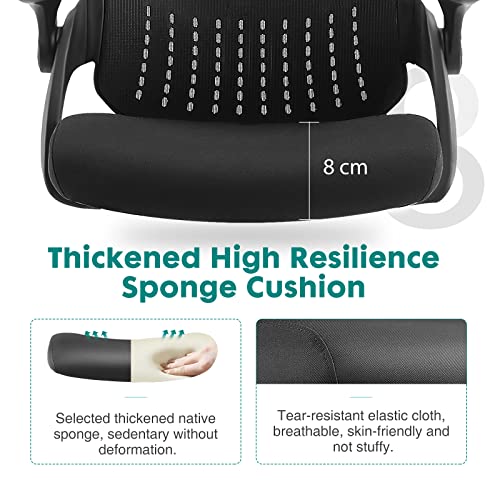 Office Chair - Ergonomic Flip-up Arm Home Office Computer Swivel Task Chair with Lumbar Support, Wide Seat, Thickened Cushion, Widened Backrest, Storage Back Basket