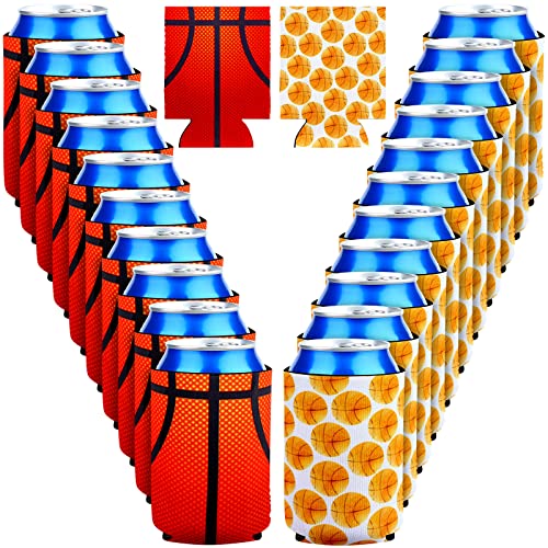 21 Pieces Basketball Pattern Beer Can Coolers 17 Oz Sports Soda Cover Coolies Sublimation Sleeves for Weddings, Bachelorette Parties Funny HTV Party Favors