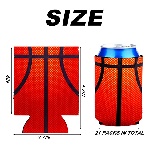 21 Pieces Basketball Pattern Beer Can Coolers 17 Oz Sports Soda Cover Coolies Sublimation Sleeves for Weddings, Bachelorette Parties Funny HTV Party Favors