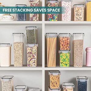 [24 Pack] Airtight Food Storage Containers with Lids for Kitchen & Pantry Organization, BPA Free Plastic Dry Food Canisters Set for Snacks, Cereal, Flour, Sugar - Free Labels Marker & Spoon Set